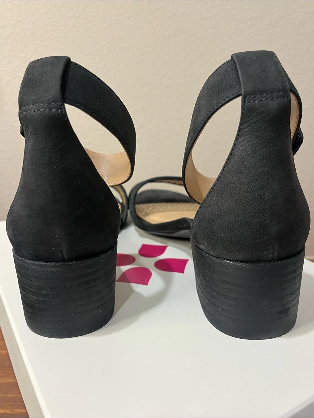 Naturalizer Sandals Womens 7M Faith Block Heels Ankle Strappy Black Leather